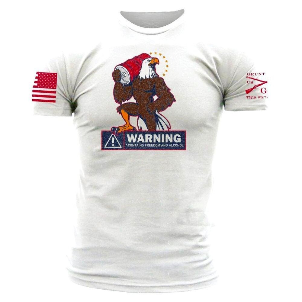 NEW - Grunt Style Men's 'Warning: Freedom In Progress' Tee, White - Medium